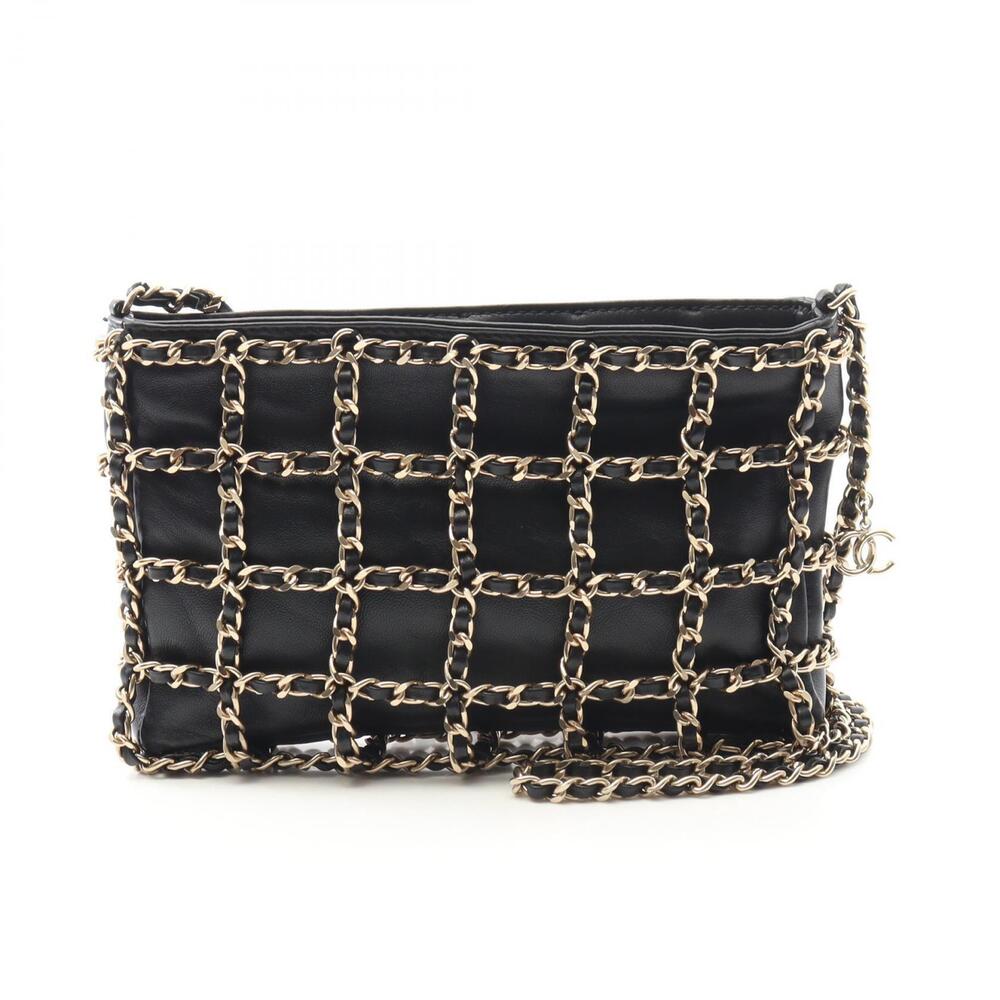 Chanel Shoulder Bag Lambskin Sheepskin Black